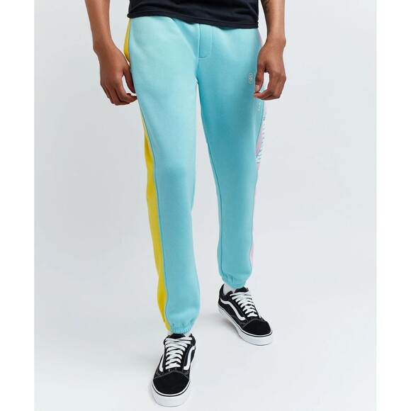 Reason Men's Pastel Blue Pink Yellow Colorblock Logo Jogger Size M - Picture 5 of 9